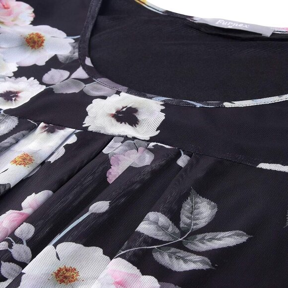 Women's Short Sleeve Pleated Mesh Blouses in Multicolor Black, Xx-large - Elegan - Picture 2 of 4